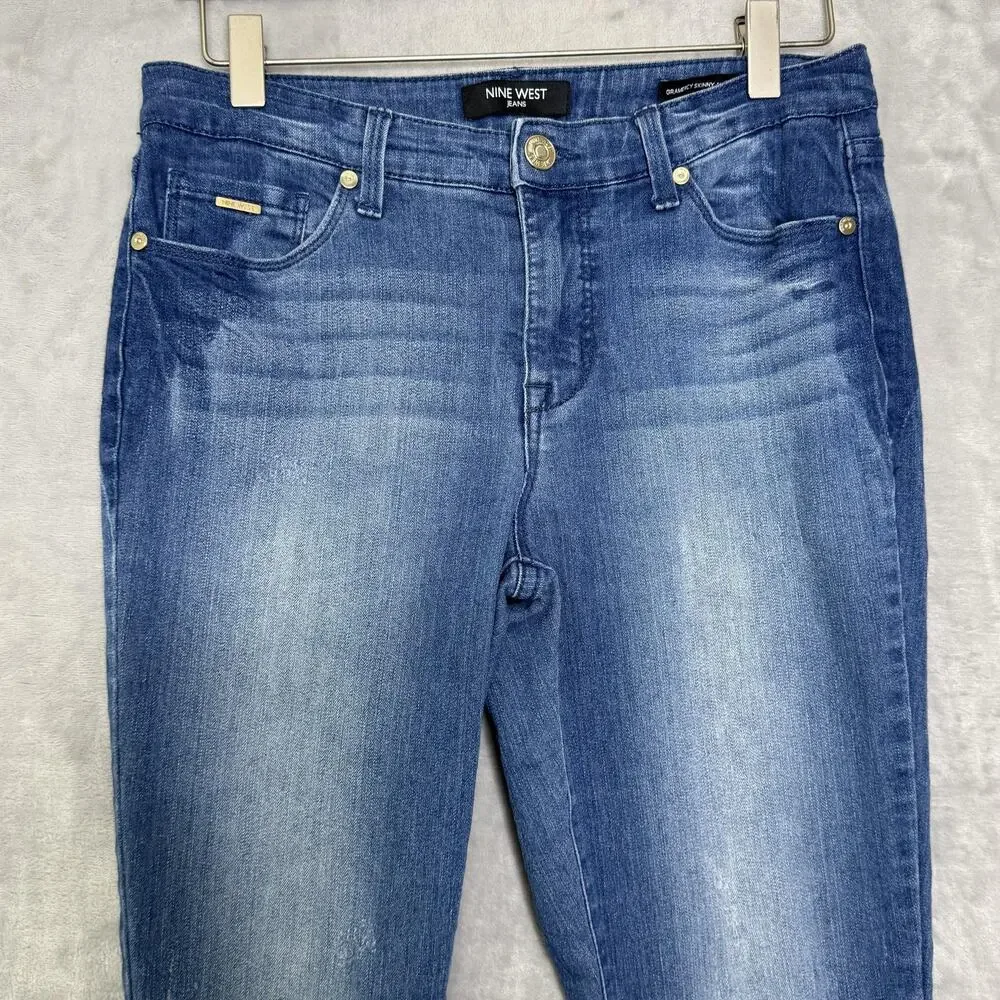 Nine West Jeans Womens 6 Blue Gramercy Skinny Ankle Stretch Denim Distressed - Picture 3 of 13